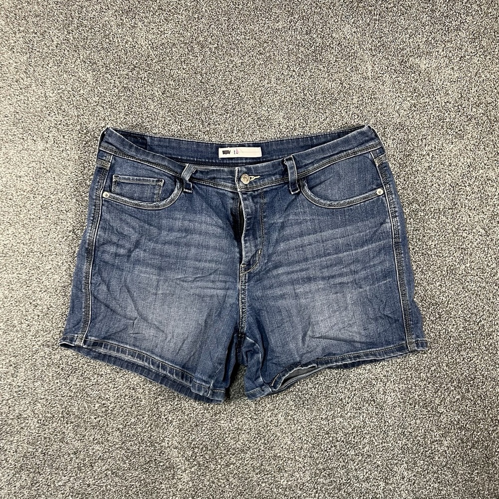 Levis Womens Size 12 Blue Denim Jean Shorts Stretch Mid Rise Bermuda